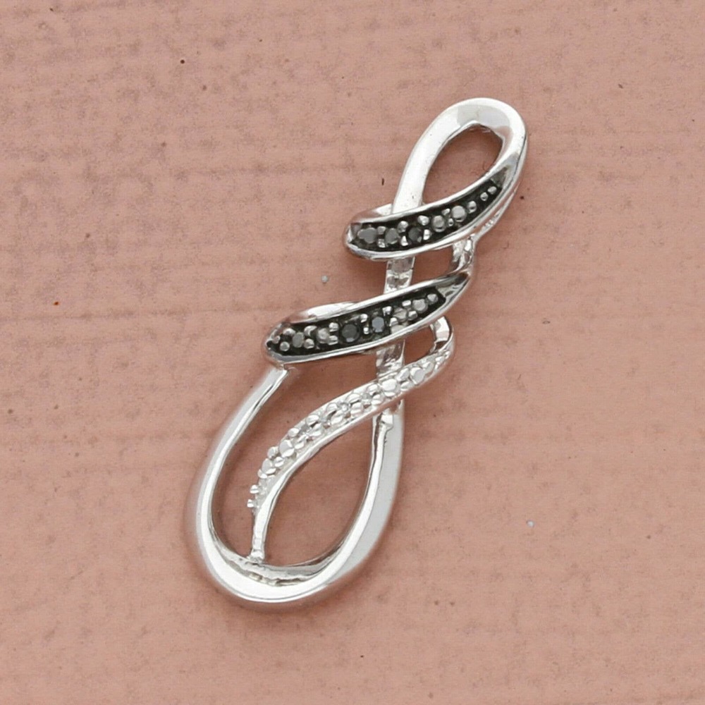 Zales Silver-tone Black Crystal Ribbon Pendant Necklace Charm